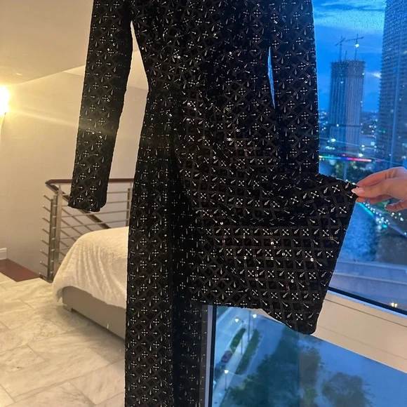 Nadine Merabi Chrissy black dress long sleeve size XS shiny dress - Picture 9 of 9